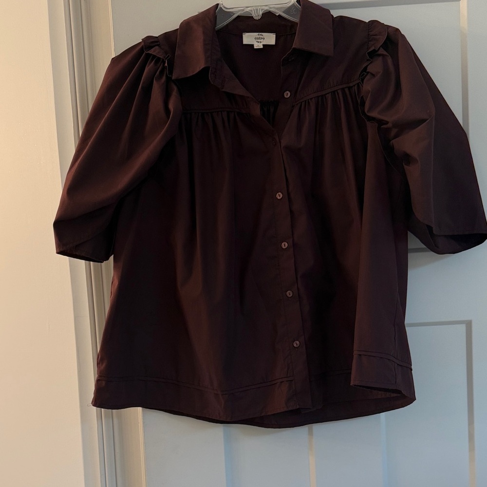 Entro Deep Burgundy Puff Sleeve Blouse
